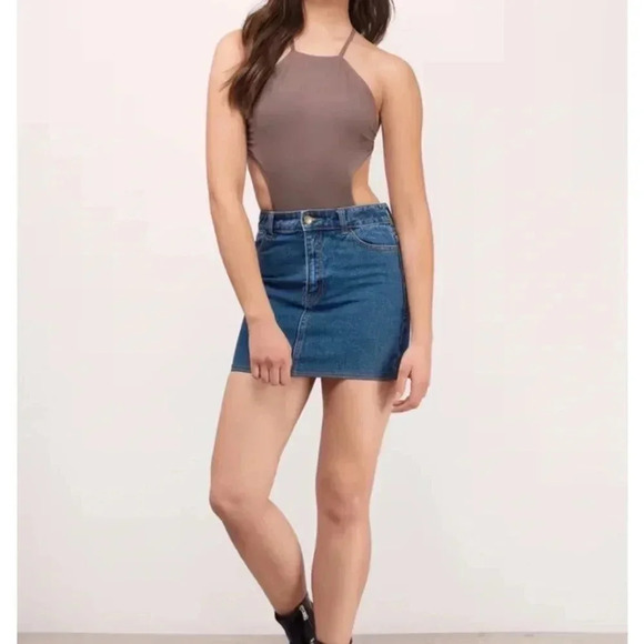 Mocha Brown Bodysuit Backless Side Cut Out TOBI Medium Strappy Low Back Halter - Picture 14 of 14